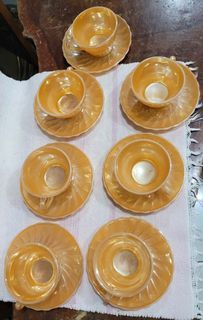 Vintage  Anchor Hocking Suburbia Peach lusterware cups and saucers