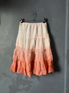 90s Y2k Bohemian Beach Lolita Cottagecore Coquette Softgirl Fairycore Peach Midi Tiered Flowy Dyed Two-color Gradient Skirt