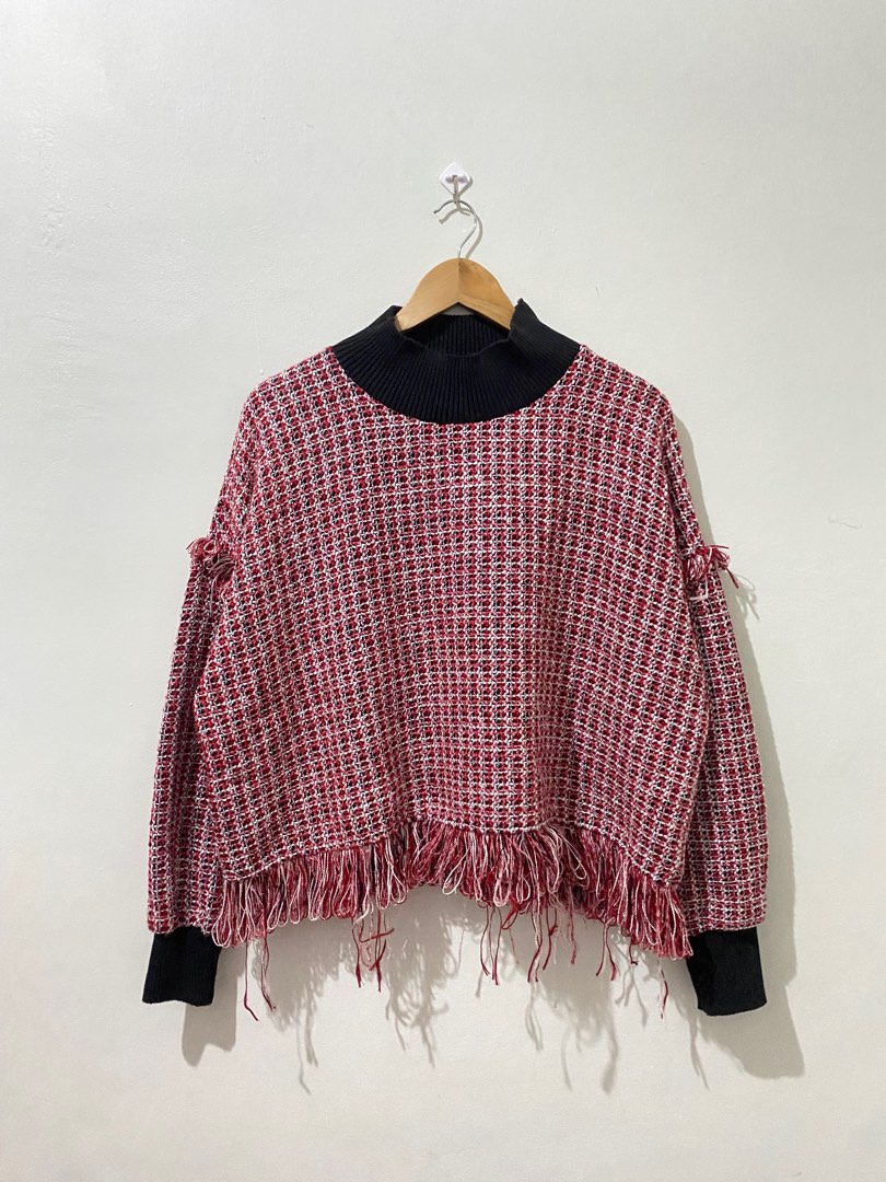 Zara Red Tweed Knitted Sweater