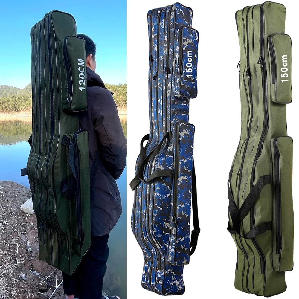 3/2 Layers Fishing Pole Bag Portable Folding Rod Carry Case Fishing Reel  Tackle Shoulder Storage Bag Case 110cm/120cm/130/150cm, 運動產品, 行山及露營-  Carousell