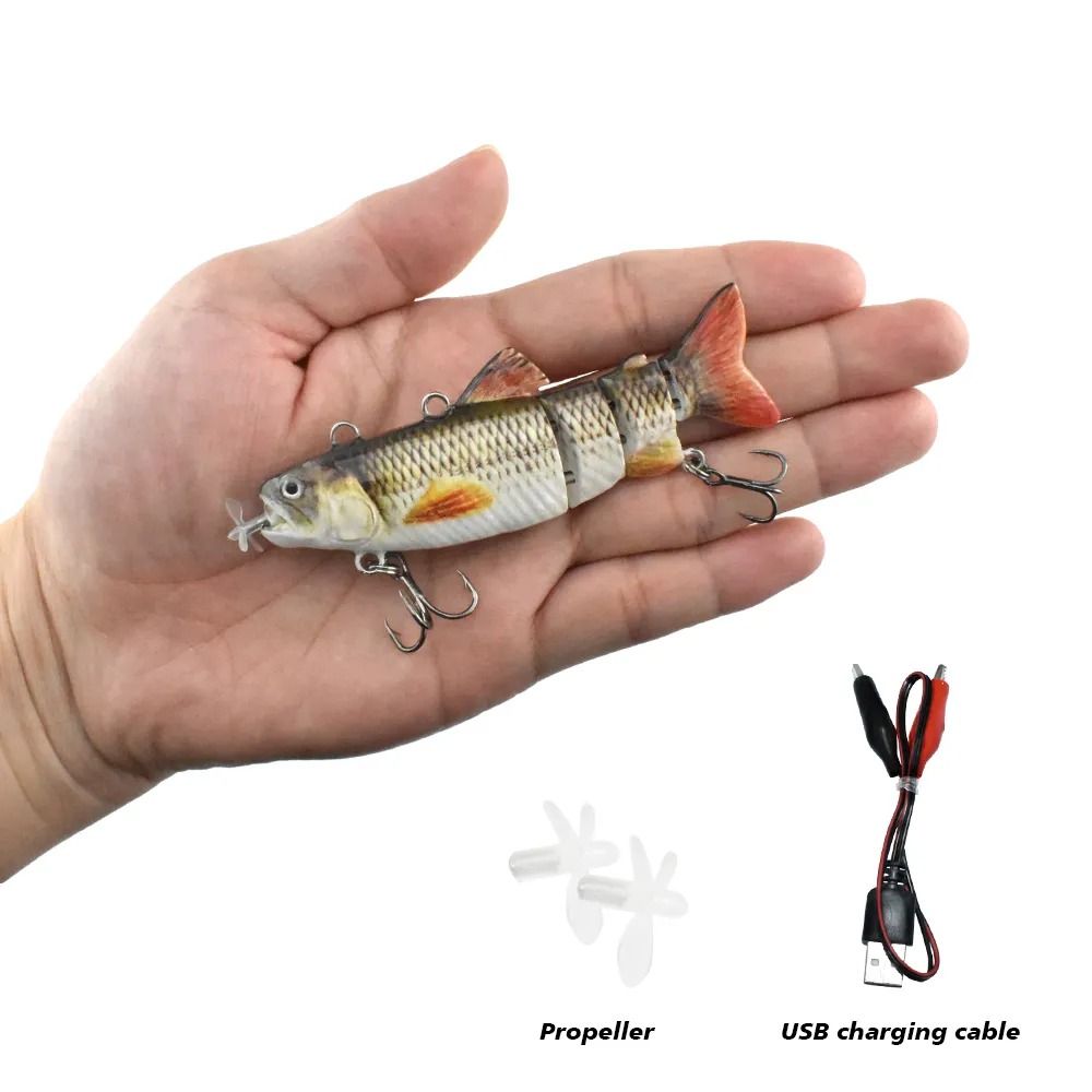 90mm mini Automatic Swimming Robotic Electric Fishing Lure Multi Jointed  Bait Auto Swimbait USB LED Light Wobbler for pike, 運動產品, 行山及露營- Carousell