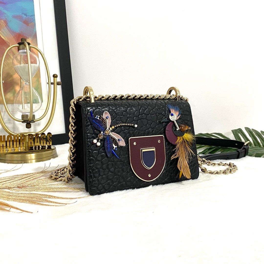 Authentic Dior Black Embellished Leather Diorama Club