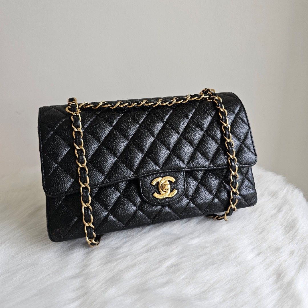 CHANEL CAVIAR CLASSIC FLAP BAG BLACK MEDIUM CF GOLD HARDWARE GHW small mini jumbo lambskin