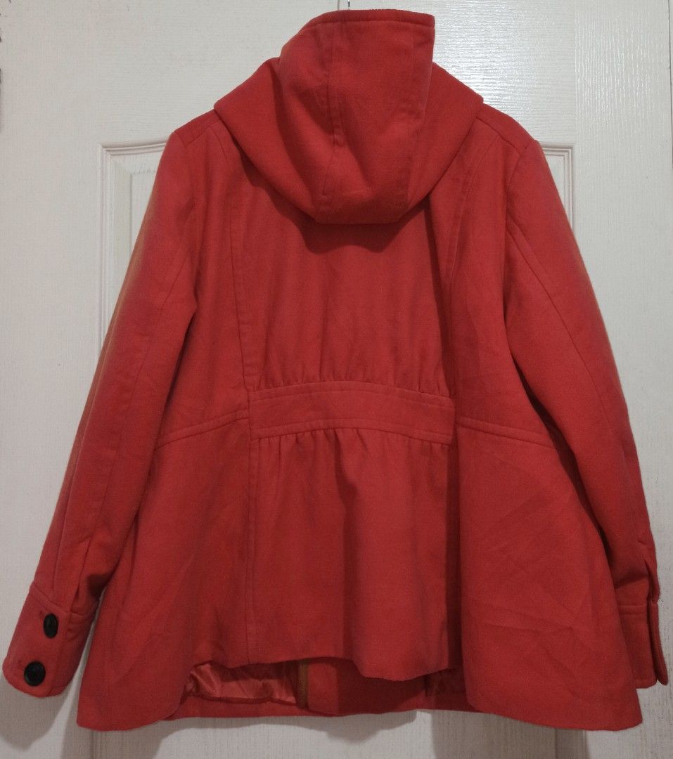 ANA A NEW APPROACH PLUS SIZE ORANGE HOODED WOOL PEACOAT WINTER