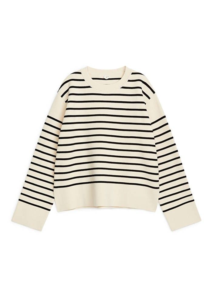 White black striped sweater on sale