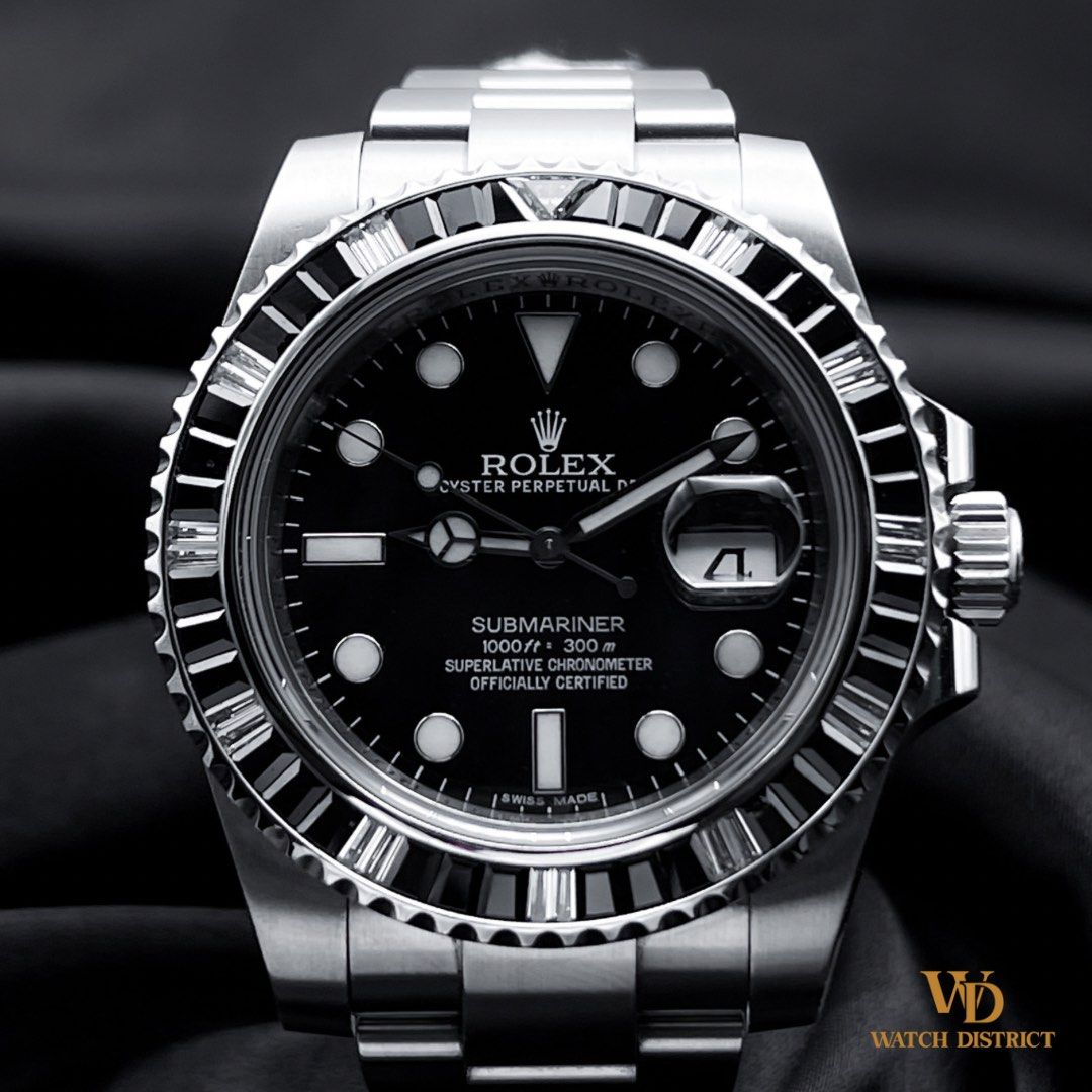 BAGUETTE DIAMOND 40mm Rolex Submariner Date Custom Bezel Full Set 116610LN