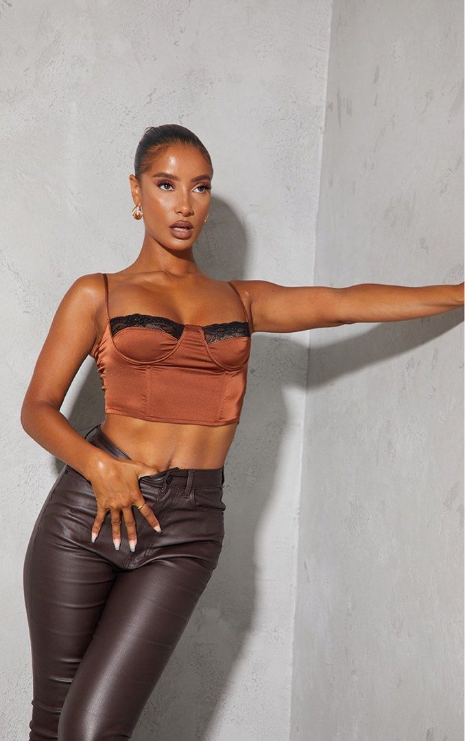 Stunning Satin and Faux Leather Corset Crop Top