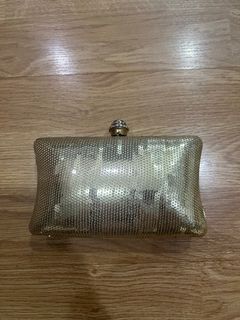 CMG Gold Sequin Evening Clutch with Detachable Chain Strap