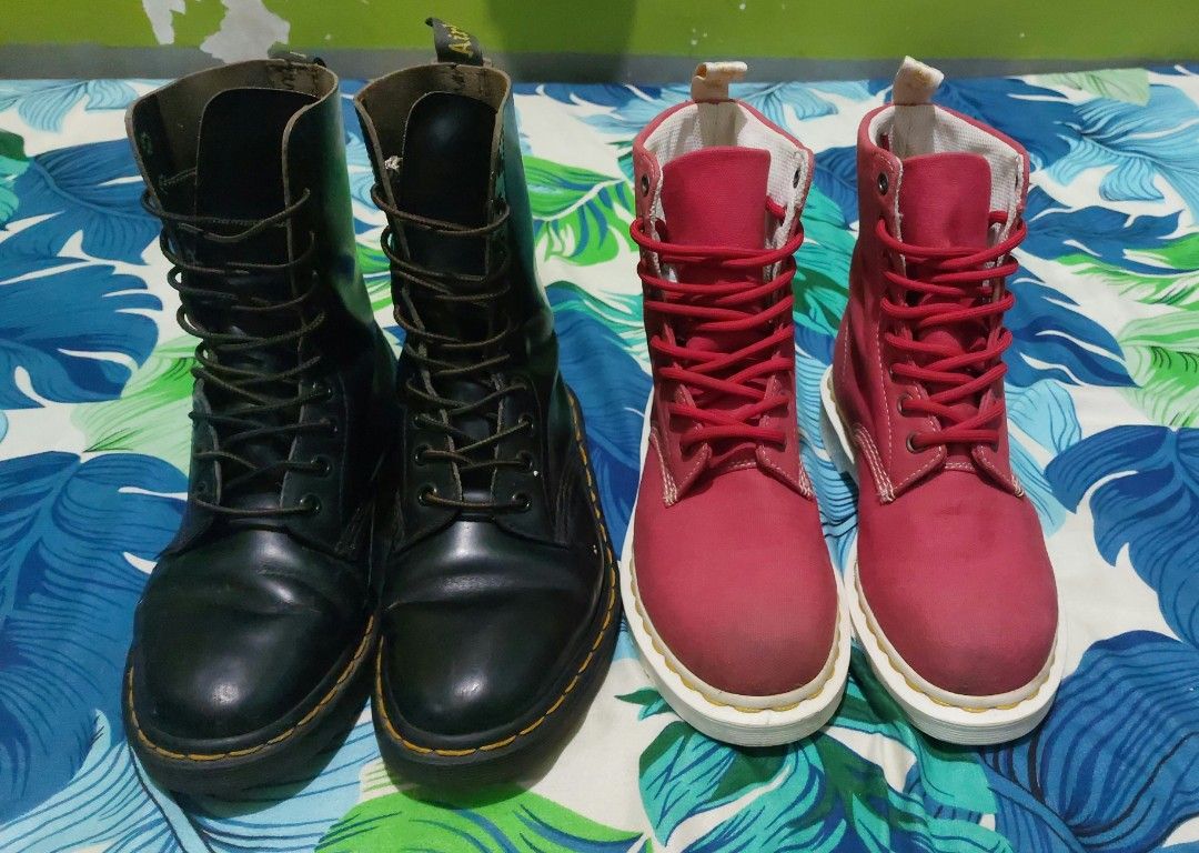 Dr. Martens RARE Red Canvas and Dr. Martens 1490 10 holes black Women s Fashion Footwear Boots on Carousell