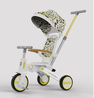 Foldable Stroller Bike For Baby. White colored Uonibaby 7 in 1 pedal tricycle
