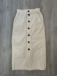 GU Buttondown Cream Corduroy Maxi Skirt