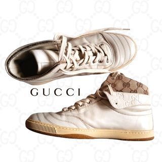 GUCCI 77 Luxury High Cut Leather Sneakers