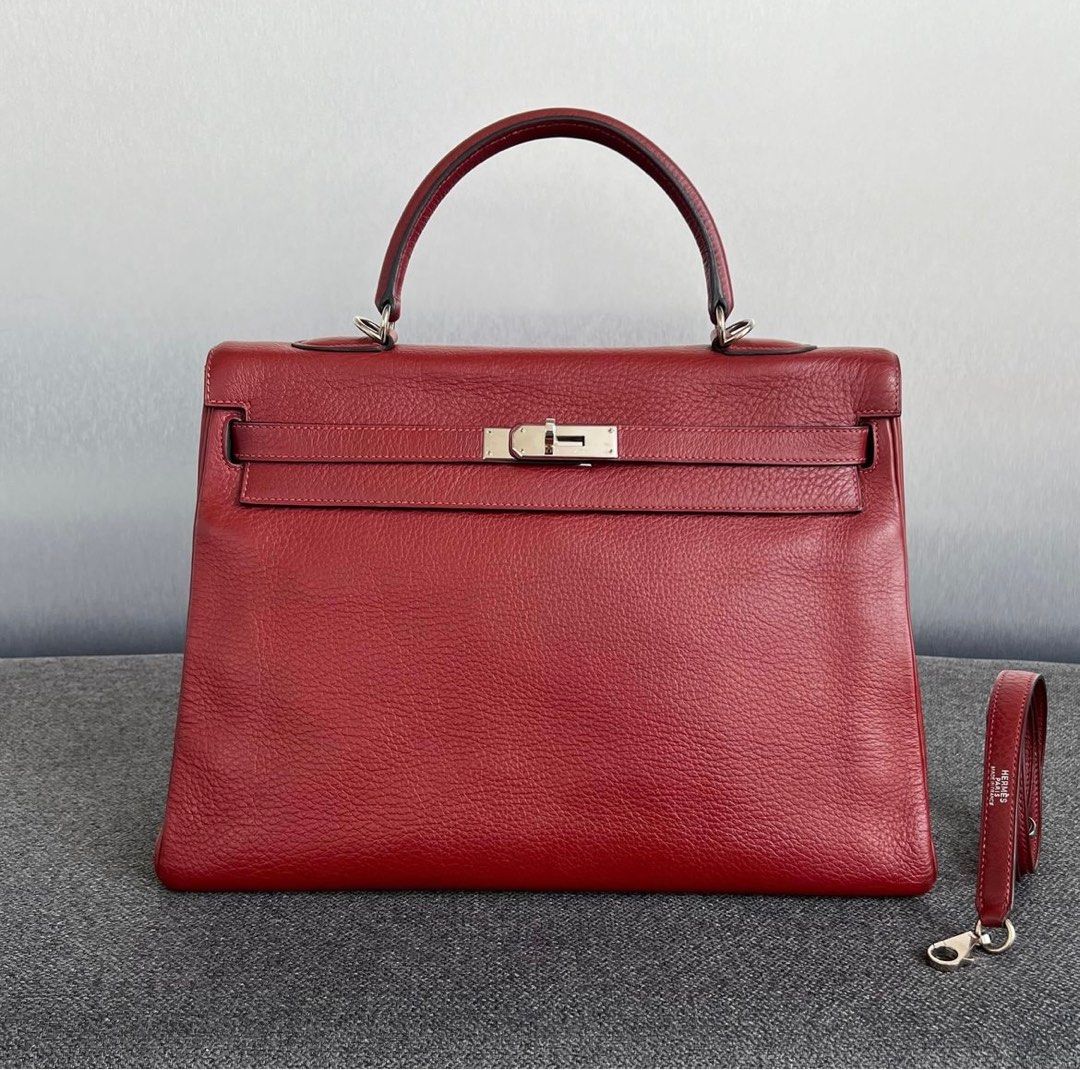 Hermes Kelly 35 Rouge Garance Clemence Phw, Luxury, Bags Wallets