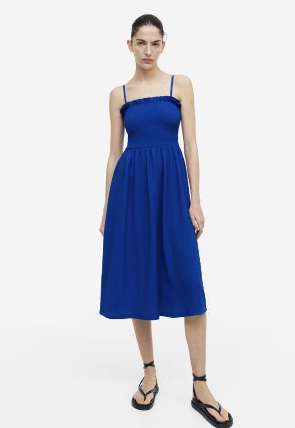cotton blue dress Blue Reverie  Cotton Halter Dress with Floral Applique