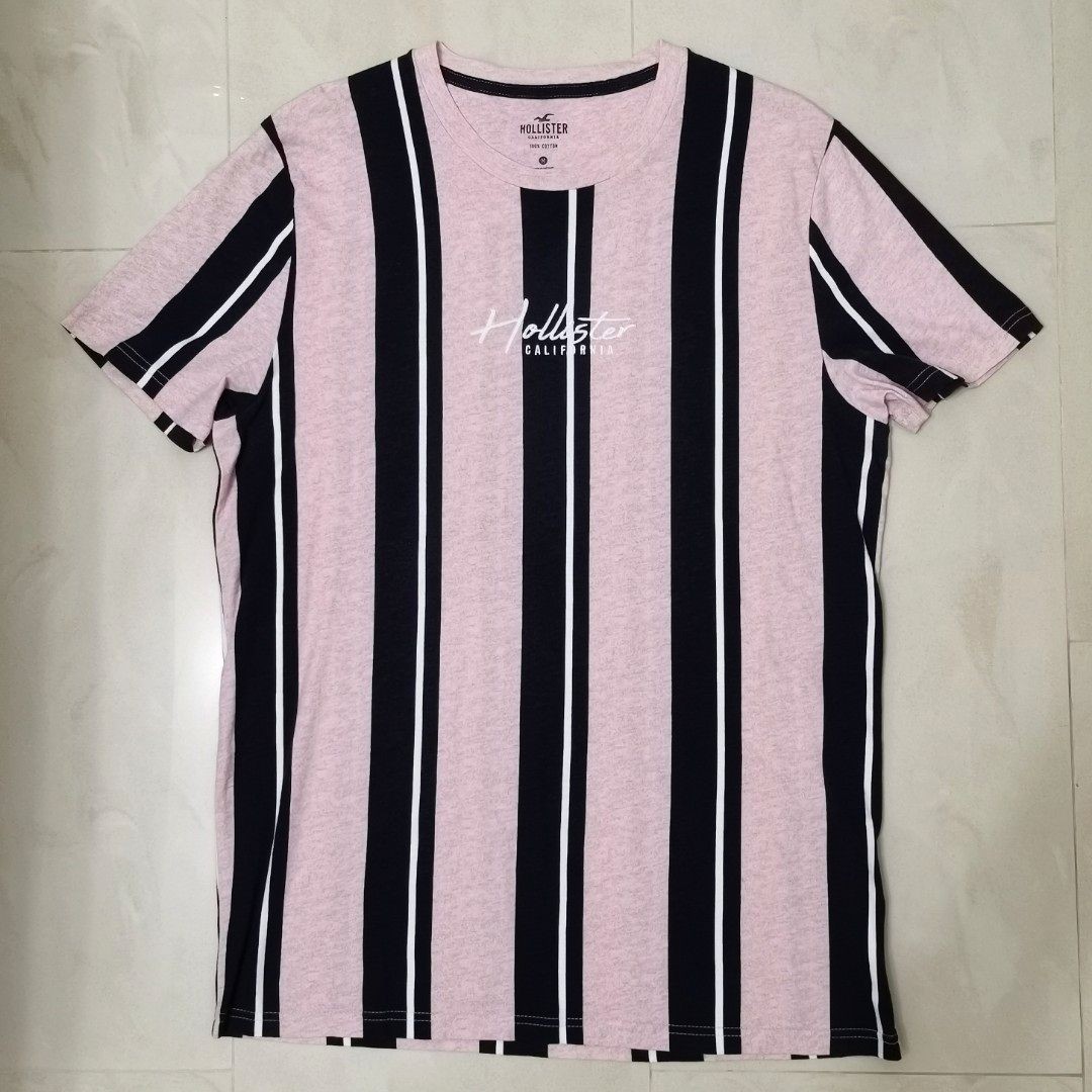 Hollister tech logo stripe t-shirt in pink