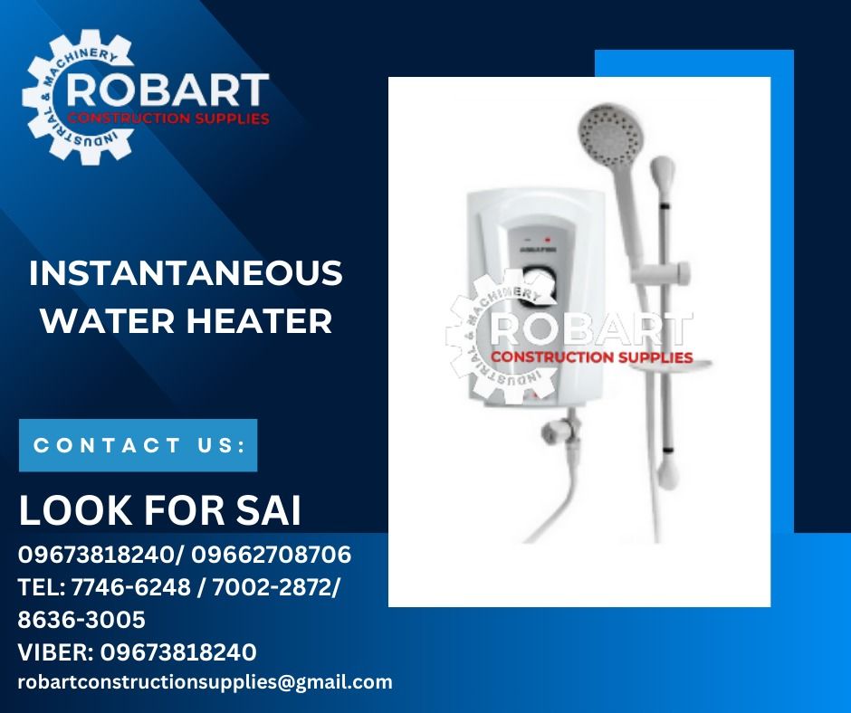 Instantaneous Water Heater (Category: Construction Tools & Equipment) located in Manila. Submitted by sairobart375609 (Listing ID 1288563978, Image 1). Description: Instantaneous Water Heater Single Point Shower Unit AQS-S1-35E-WB with 5 in1 white hose hand spray (with ELSD) ROBART CONSTRUCTION SUPPLIES For inquiries: For FAST TRANSACTION: Sai Robart - 09673818240 / 09662708706 Vbr: Robart Sai - 09673818240 sairobart3@gmail. com Office Address: 1