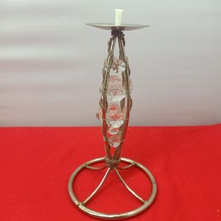 *L57 Silver tone/ metal 8.5" tall candle holder with plastic crystal from the UK for 165