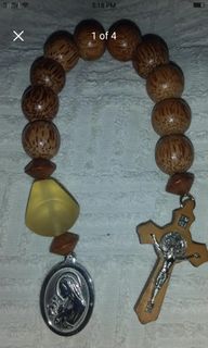 Made in Jerusalem olive wood mama Mary & St. Benedict pocket rosary