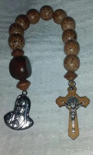 Made in Jerusalem olive wood mama Mary & St. Benedict pocket rosary