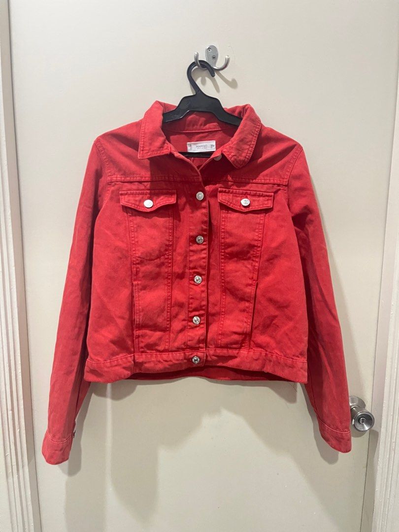 Mango red denim jacket new arrivals
