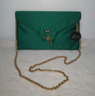 Missy's RODO Green Satin Evening Clutch Bag Golden Chain Strap Sling
