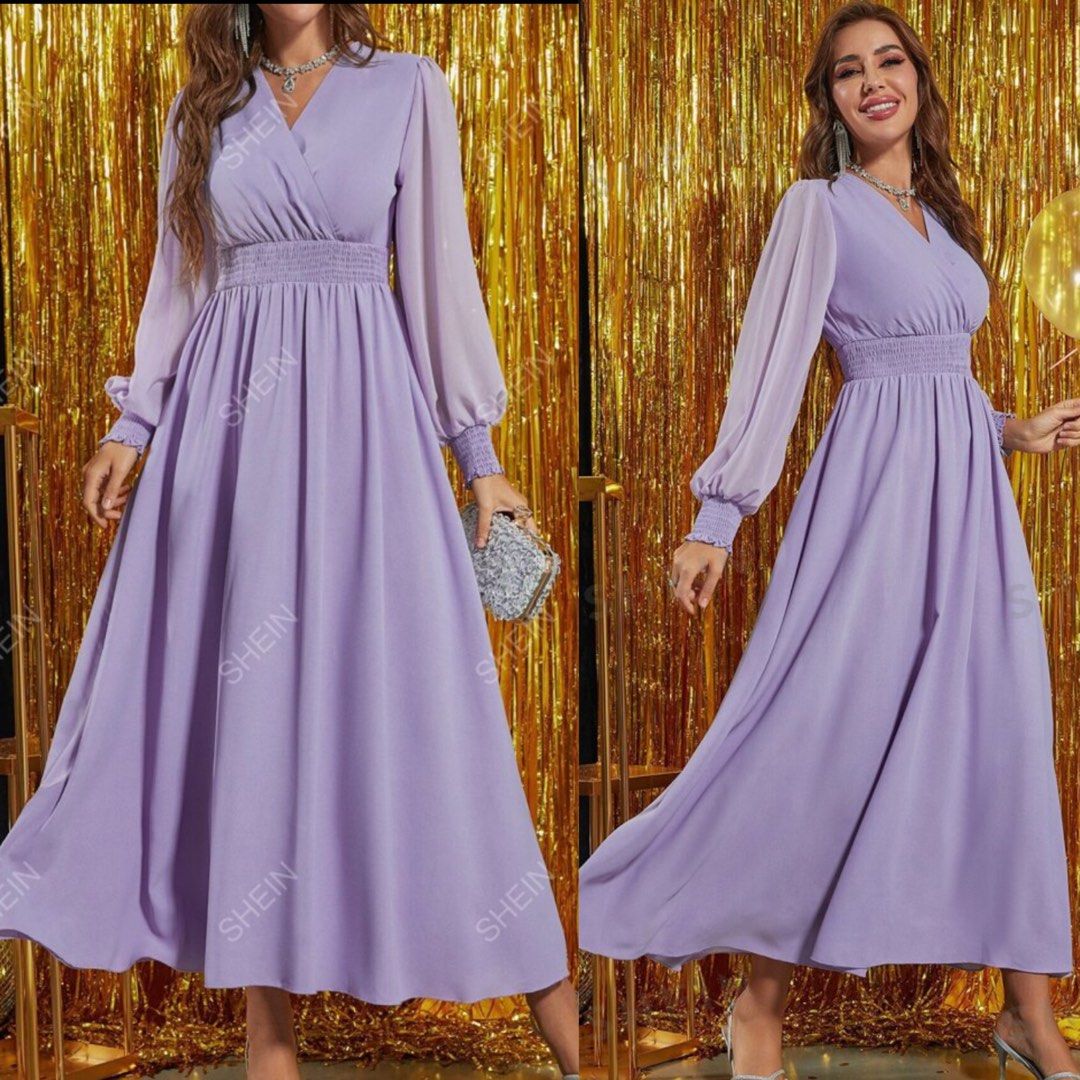 Shein curve pastel lavender chiffon dress plus size, Women's Fashion,  Dresses & Sets, Dresses on Carousell