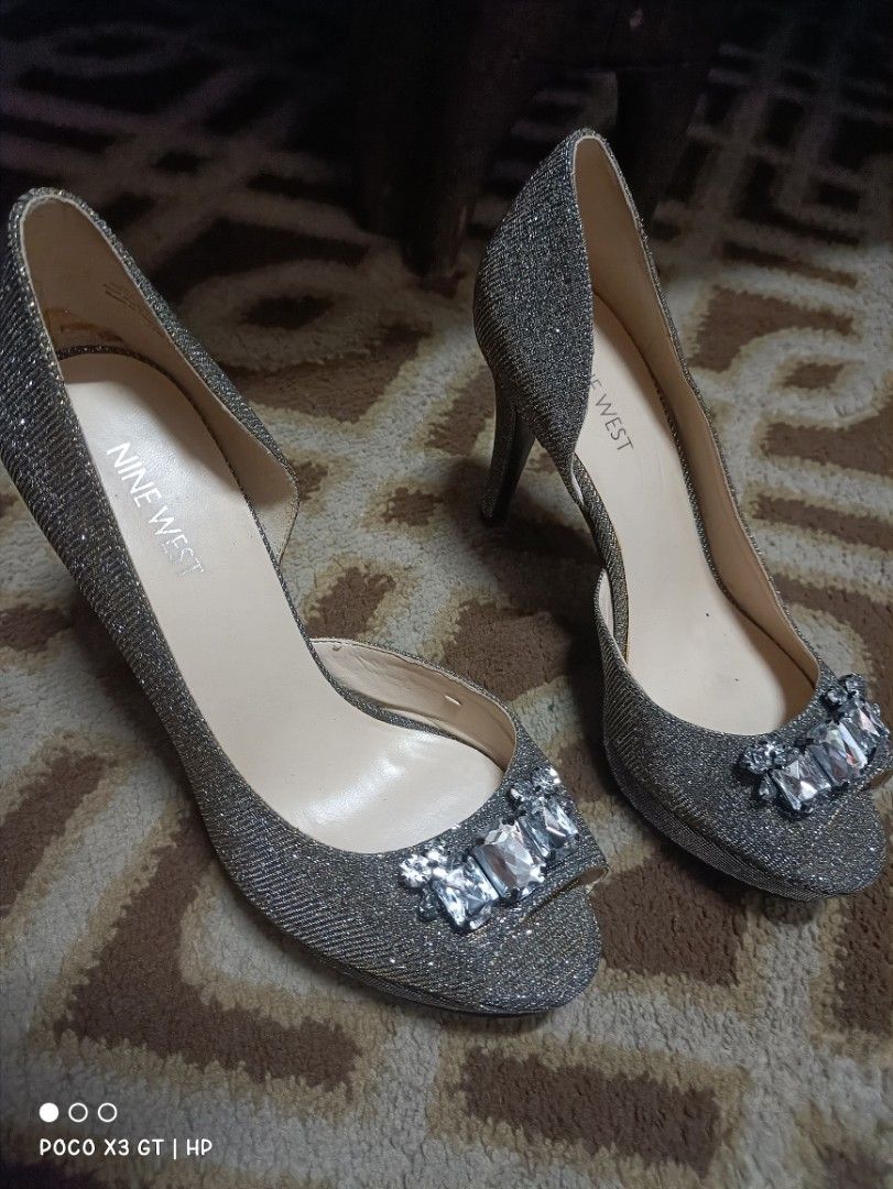 Nine West Black Glittery Peep Toe Crystals Women s Fashion Footwear Heels on Carousell
