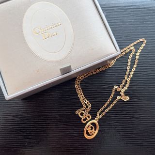 Original Vintage Christian Dior Signature Logo Gold Tone Necklace