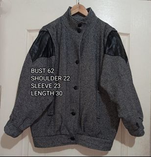 OVERSIZED GRAY BOMBER WOOL JACKET WITH LEATHER SLEEVES - PRELOVED