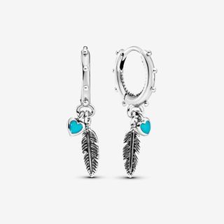 Pandora Turquoise heart & feather hoop earrings