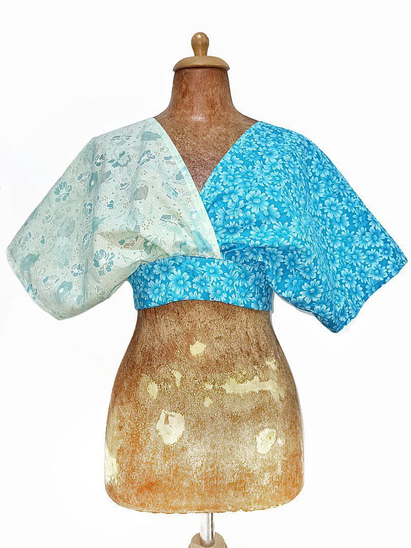 Patchwork Overlay Wrap Top Handmade, Women's Fashion, Tops, Other Tops ...