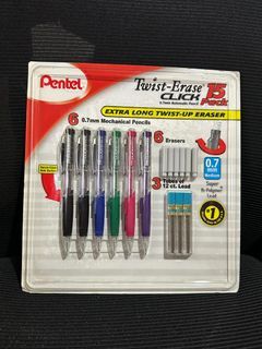 Pentel Twist-Erase Click Mechanical Pencil Set | 6 Mechanical Pencils, 6 Erasers, 3 Lead