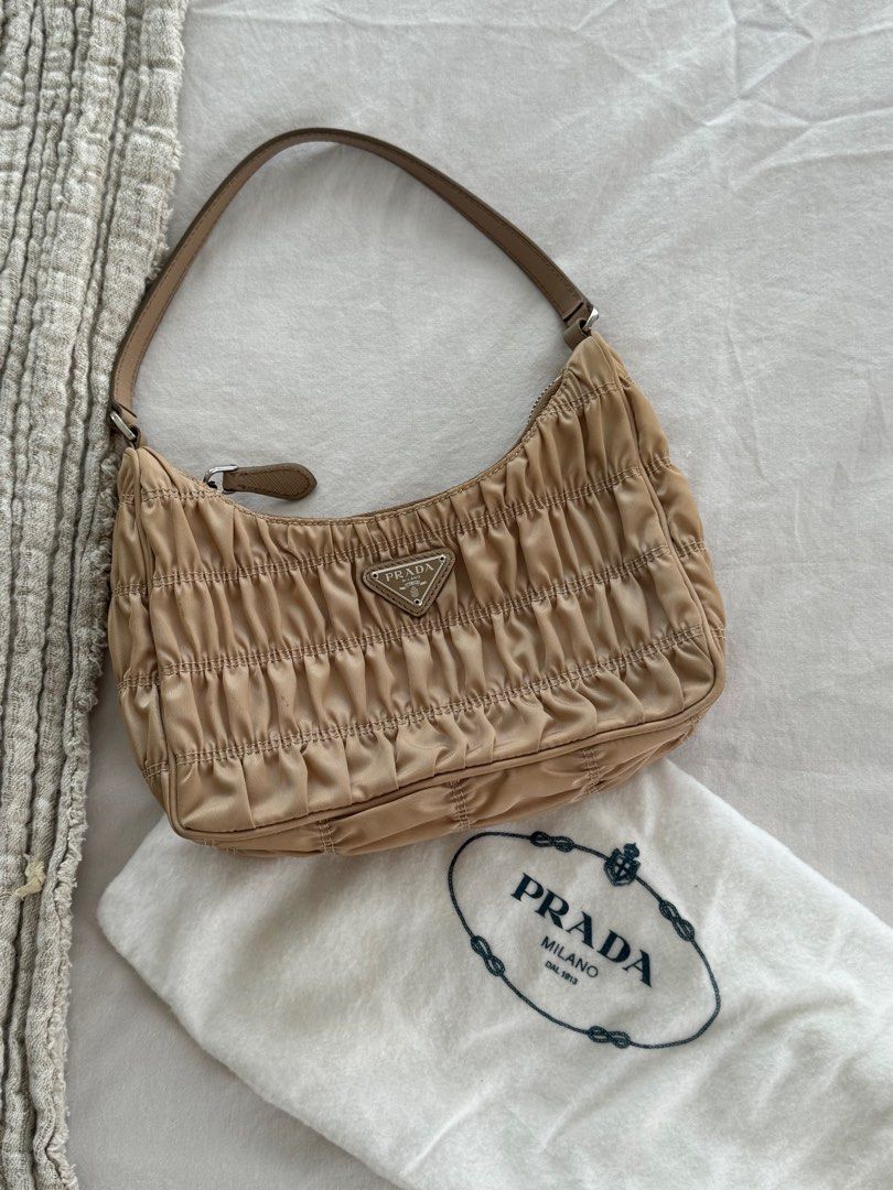 Prada ReEdition 2000 Ruched Hobo Bag (Nylon), Luxury, Bags & Wallets