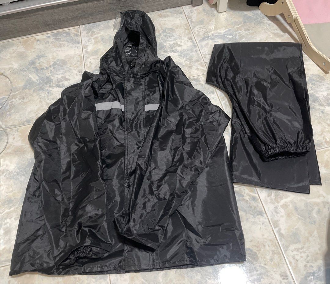 Raincoat Jacket Pants black with reflective strips Men s