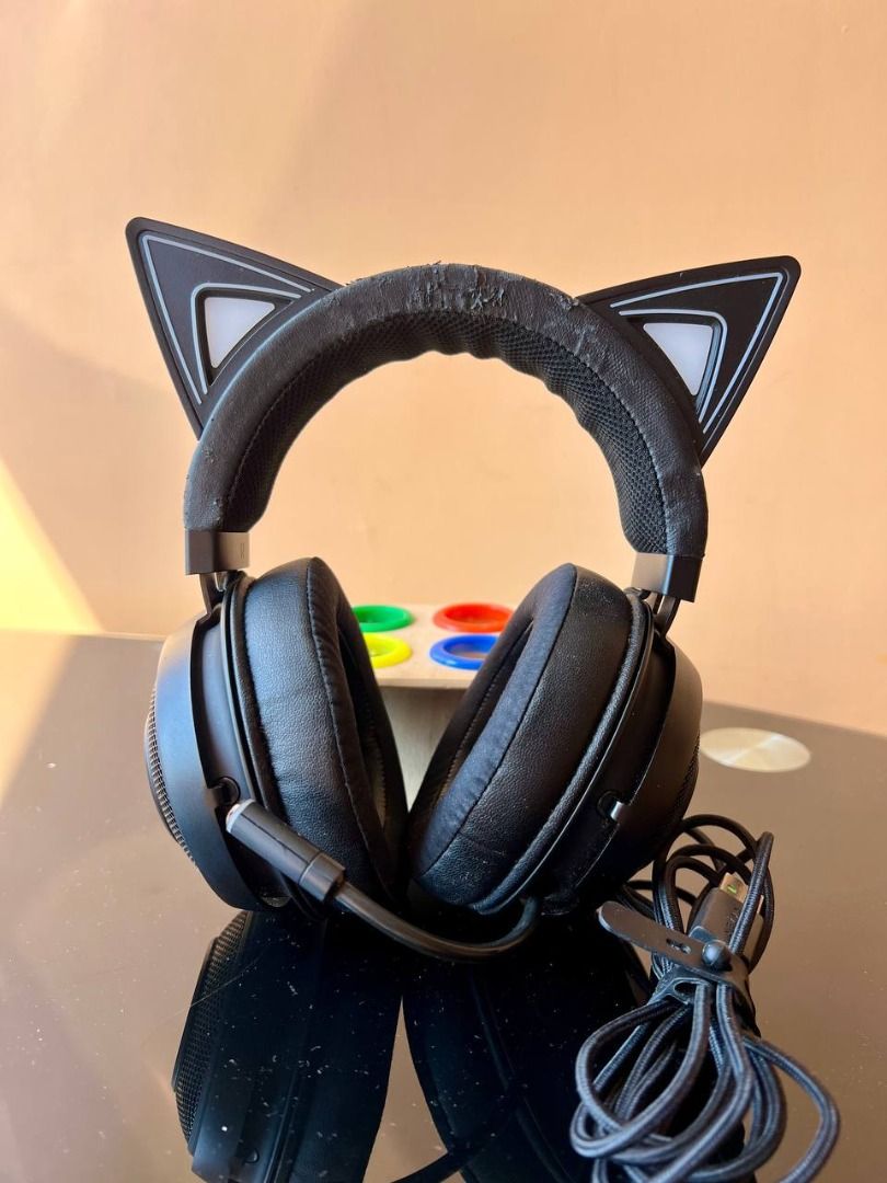 RAZER Kraken pro gaming headset Kitty black (Category: Headphones & Headsets) located in Baguio. Submitted by carlbenta (Listing ID 1288623044, Image 2). Description: RAZER Kraken pro gaming headset Kitty black! -Working well -L and R working well -RGB -KITTY EARS AND EARCUPS POWERED BY RAZER CHROMA -STREAM REACTIVE LIGHTING Issue: Worned off pads Location: Baguio City Shipping: J&T/FLASH.