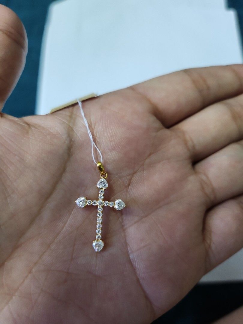 Real 18k saudi gold cross pendant with moissanite stone Women s