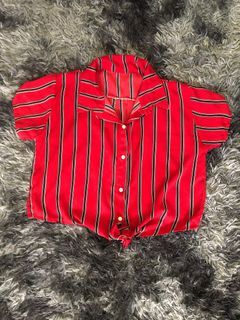 Red Stripes Polo Crop-top