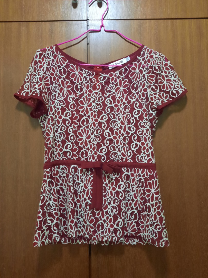 Red Slimming Blouse, Women's Fashion, Tops, Blouses on Carousell