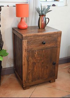 Rustic solid wood side table with cabinet and drawer
