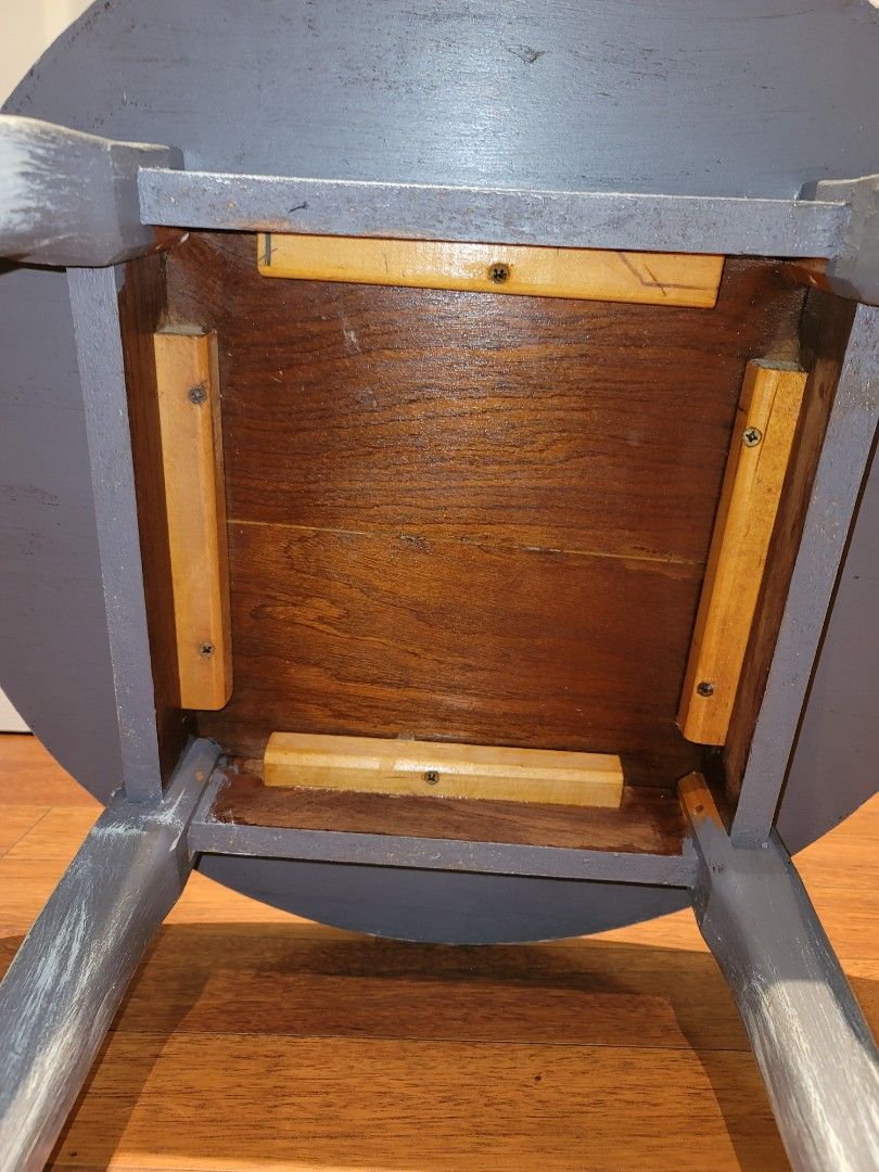 Solid Wood Round Table (Category: Home & Furniture) located in Burlington. Submitted by rusticsoul55 (Listing ID 1288516039, Image 3). Description: A solid wood round table that has been painted and distressed with a stencil painted design. It has been sealed and protected with a top coat. The dimensions of the table are shown in a couple of the pictures that I have posted above. Thank you for taking the time to have a peek at my stuff!.