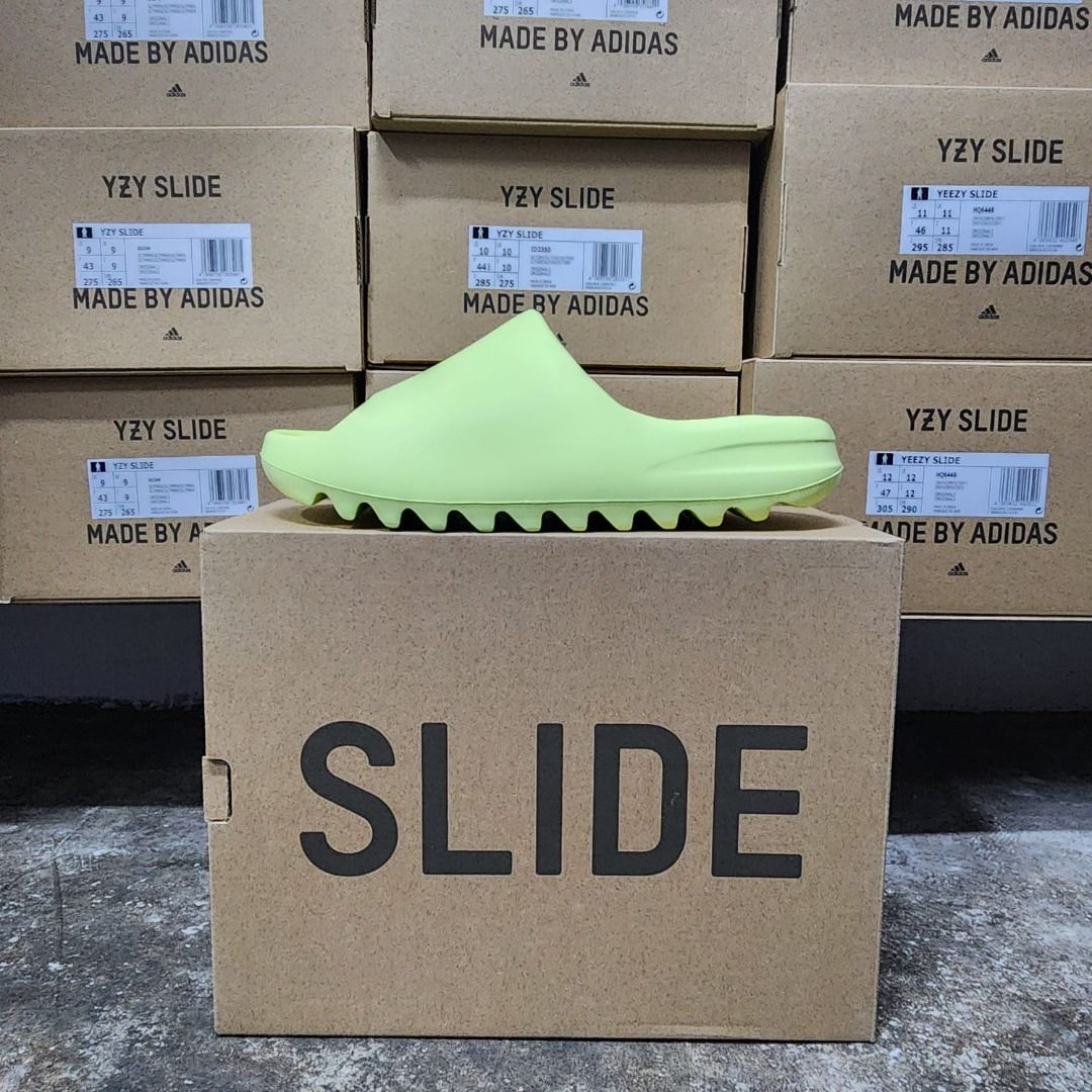 adidas gazelle silver green womens Adidas Yeezy Slides 'Glow Green'