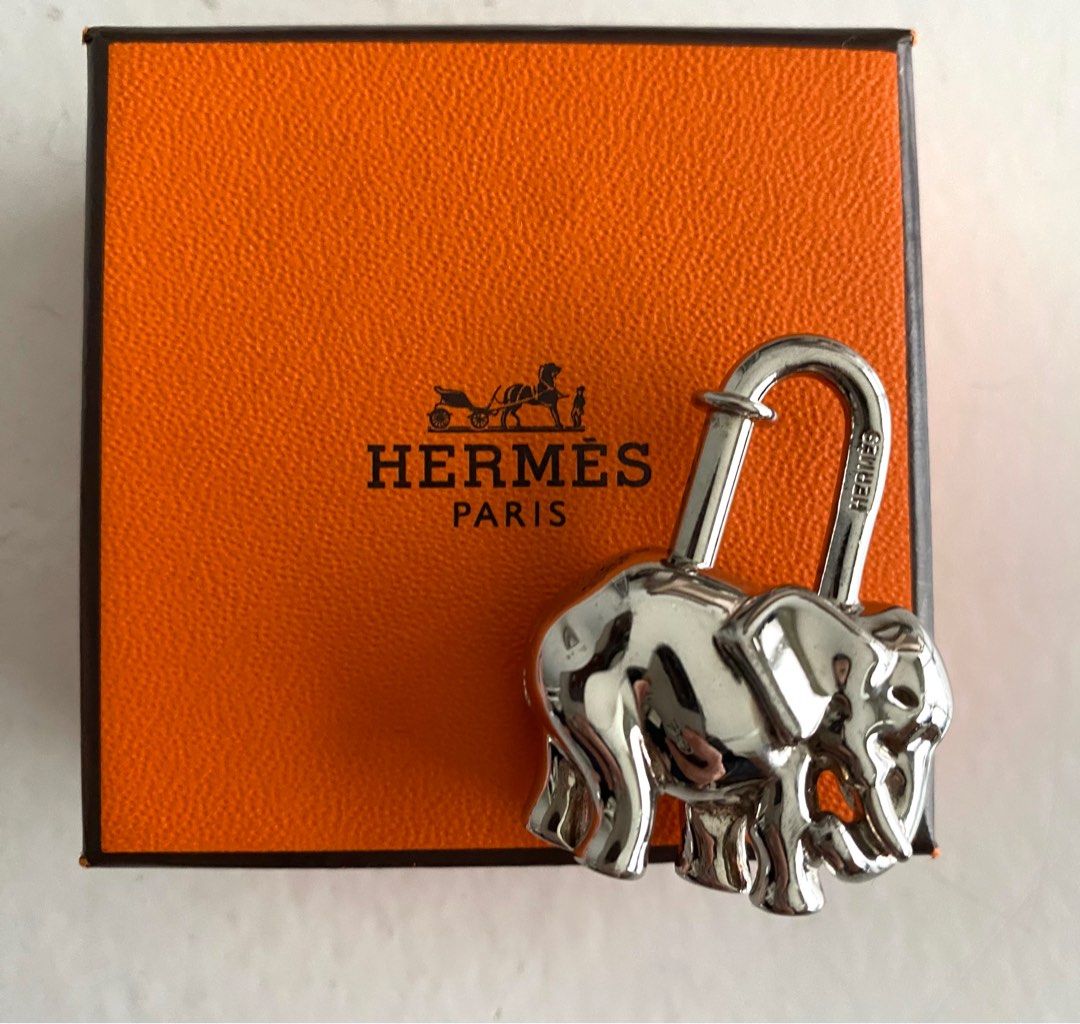 Vintage Hermes 1998 elephant Cadena padlock lock charm palladium