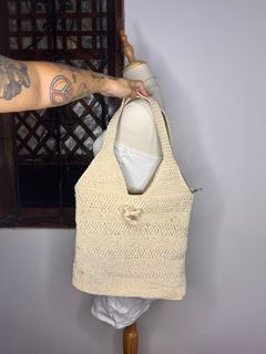 White Knitted Boho Beach Bag