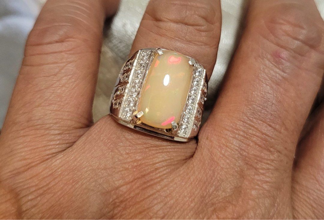 White Opel Gemstone Ring