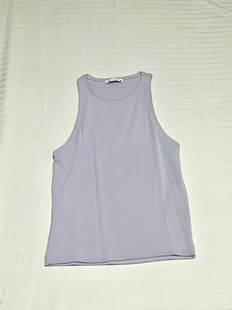 Zara Lavender Halter Sleeveless Top (Category: Sleeveless) located in Quezon City. Submitted by claud_declutters (Listing ID 1288655954, Image 1). Description: Used only once Size small on tag, but stretchable and can fit up to medium RFS: decluttering .