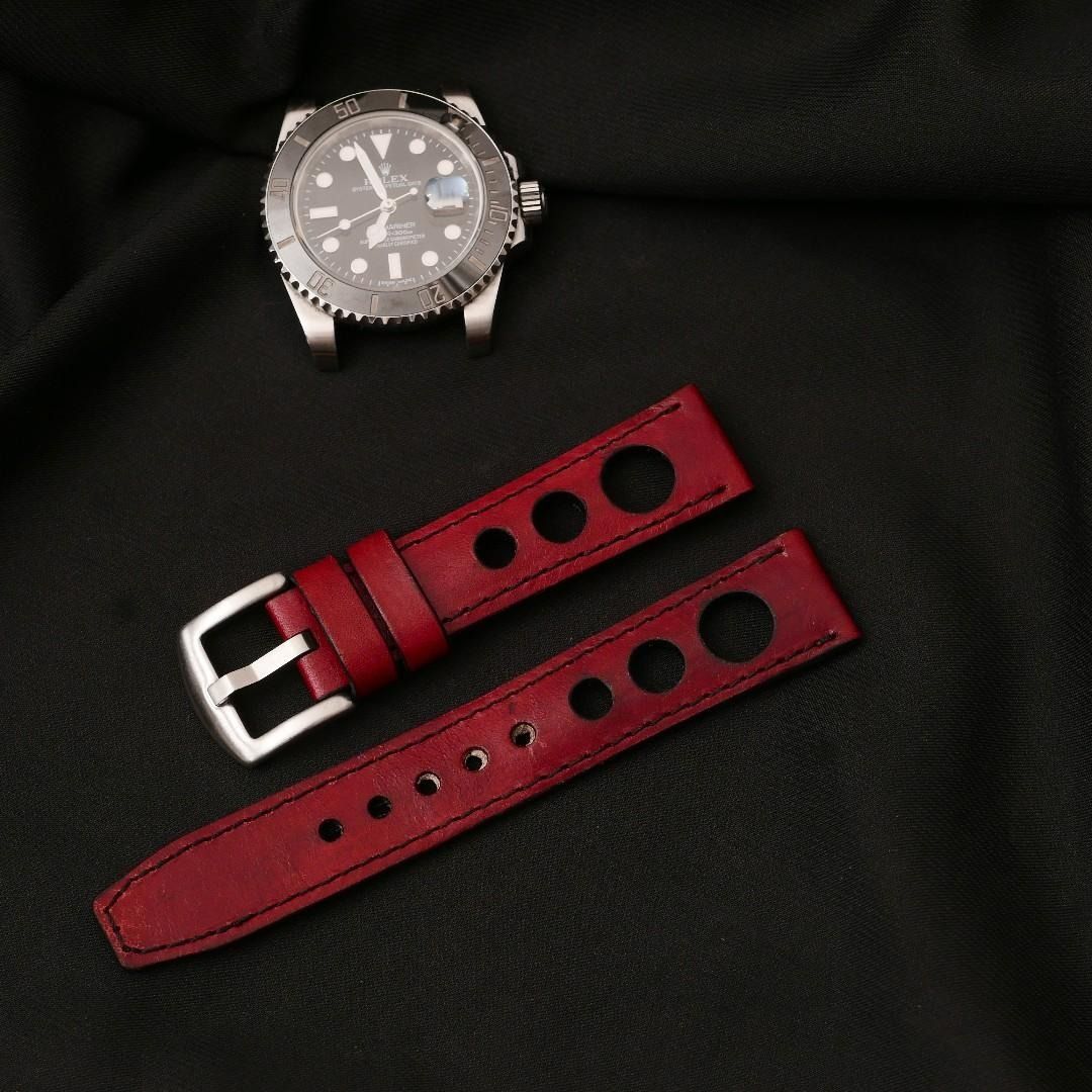 20mm 18mm Custom Red Genuine Calf leather strap for Rolex watches