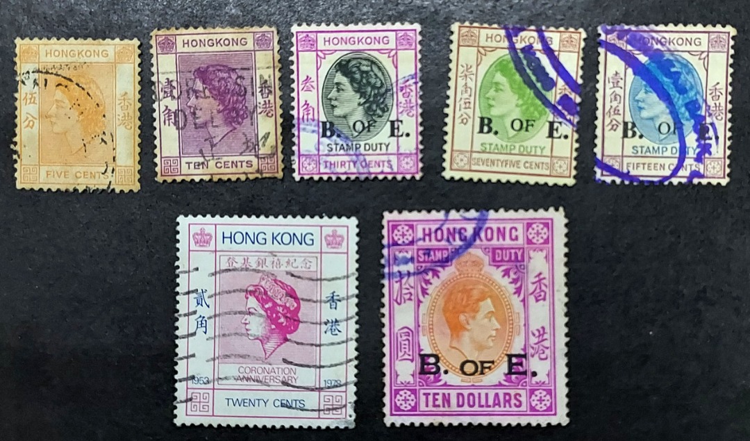中古香港郵票Queen Stamps 1958 QEII WILDINGS 税票加蓋B of E 女皇 