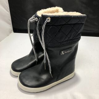 AIGLE Wellies Fur Lined Snow Winter Kids Boots Black High Cut Size 25