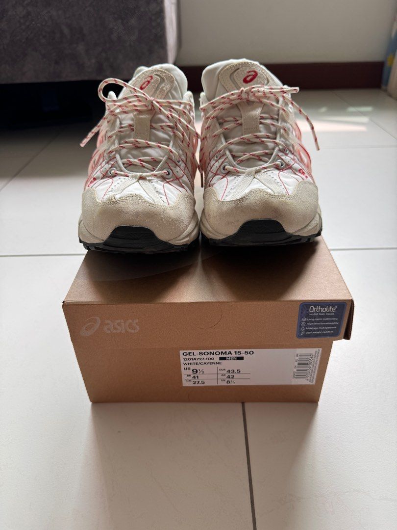 Asics Gel-Sonoma 15-50 US9.5/UK8.5/EU43.5 (Category: Sneakers) located in Singapore. Submitted by qhqhqh (Listing ID 1288771004, Image 2). Description: Asics Gel-Sonom 15-50 Color: white / cayenne Condition: wore once (9.9/10) Price: $150 .