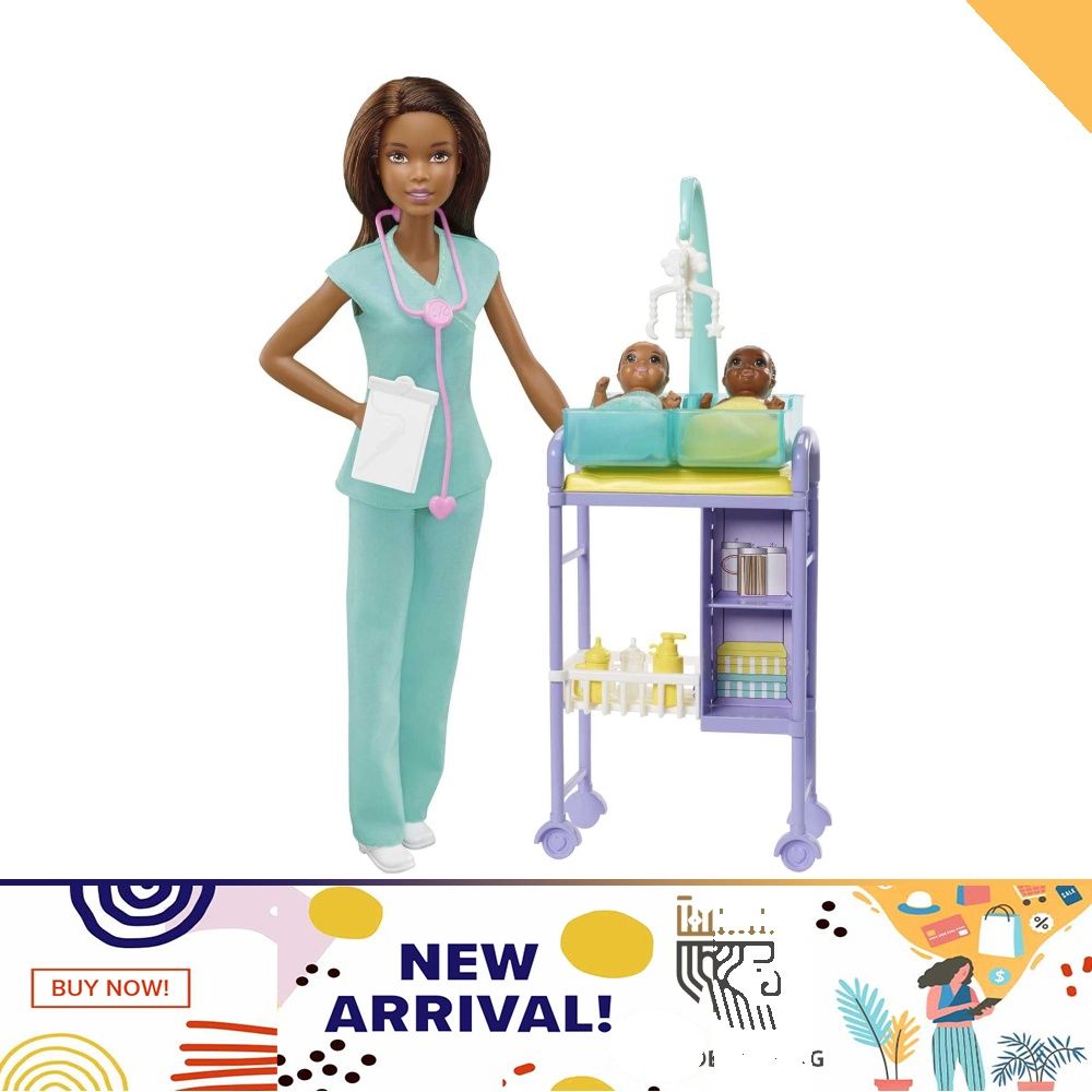 Barbie Baby Doctor Playset with Brunette Doll 2 Infant Dolls